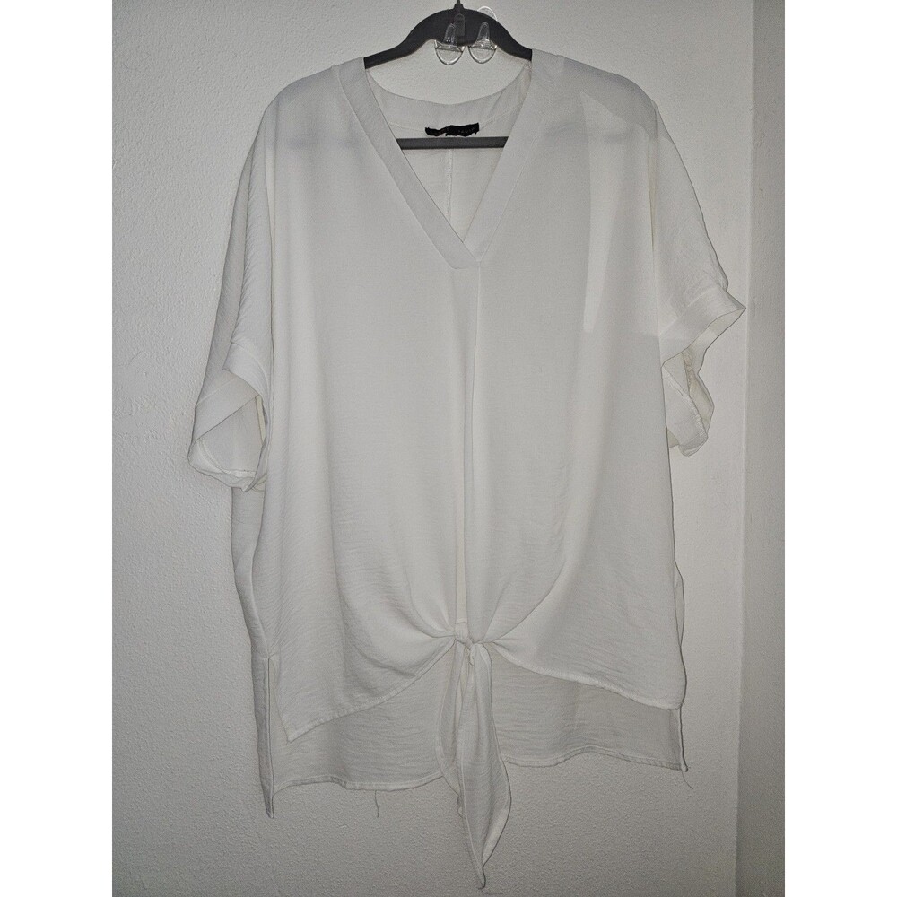 Fred David White flutter sleeve with Tie Front blouse relaxed meets style SZ 1X